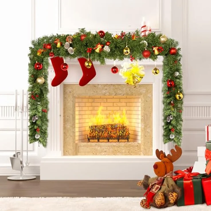 Weihnachtsgirlande 220cm, Uten Tannengirlande mit Tannenzapfen und rote Beeren Weihnachtsdeko für Outdoor, Treppe, Tür, Kamin – Bild 4