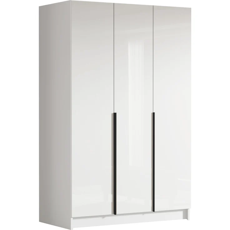 Drehtürenschrank Cikzori I, Kleiderschrank mit 3 Türen (Farbe: Weiß / Weiß Hochglanz + Schwarz) – Bild 3