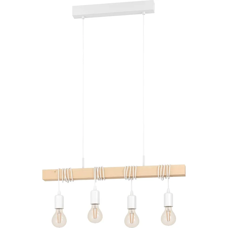 Eglo 33164 Pendelleuchte TOWNSHEND Stahl weiß, Holz braun E27 4X40W L:70cm B:10,5cm H:110cm dimmbar
