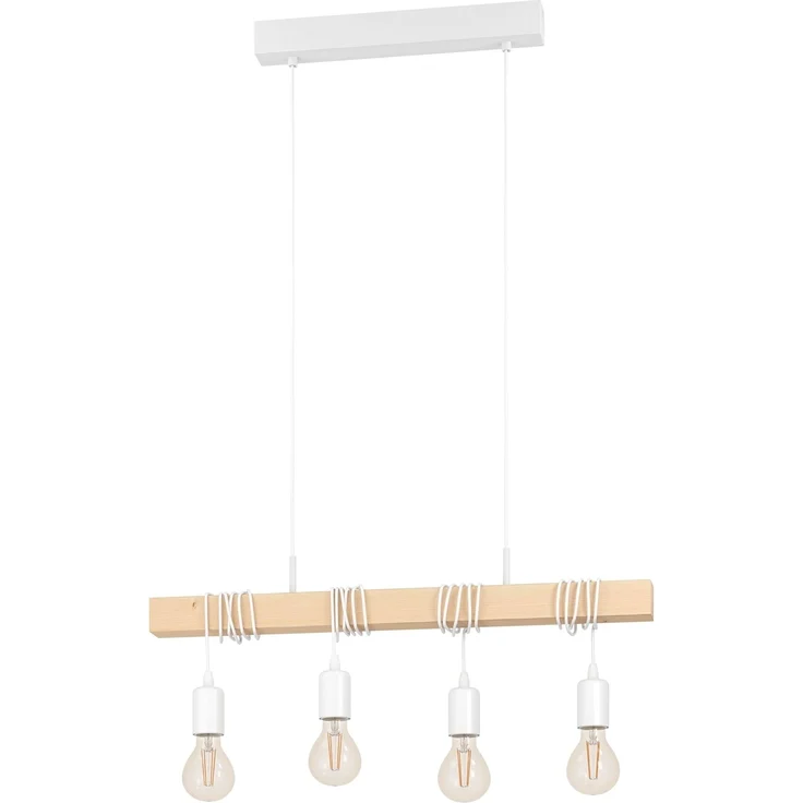 Eglo 33164 Pendelleuchte TOWNSHEND Stahl weiß, Holz braun E27 4X40W L:70cm B:10,5cm H:110cm dimmbar – Bild 1