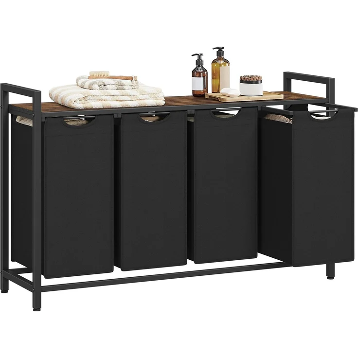 Vasagle Wäschekorb mit 4 Fächern, 4x40 L, Metallrahmen vintagebraun-schwarz, 72 x 33 x 116 cm – Bild 1