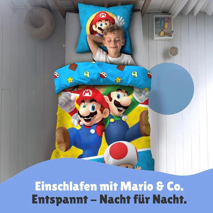 Nintendo Super Mario Bettwäsche für Jungen 135x200 + 80x80 cm Motiv Friends Luigi aus 100% Baumwolle – Bild 2