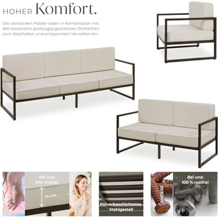 tectake Essgruppe Garten-Loungeset, (Set, 3-tlg), Pulverbeschichtete Stahlgestelle für maximale Stabilität – Bild 6