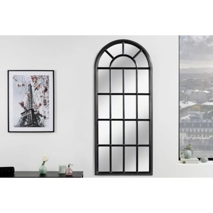 riess-ambiente Wandspiegel CASTILLO 140cm schwarz (Einzelartikel, 1-St), Wohnzimmer · groß · halbrund · mit Rahmen · Fenster-Design · Deko – Bild 2