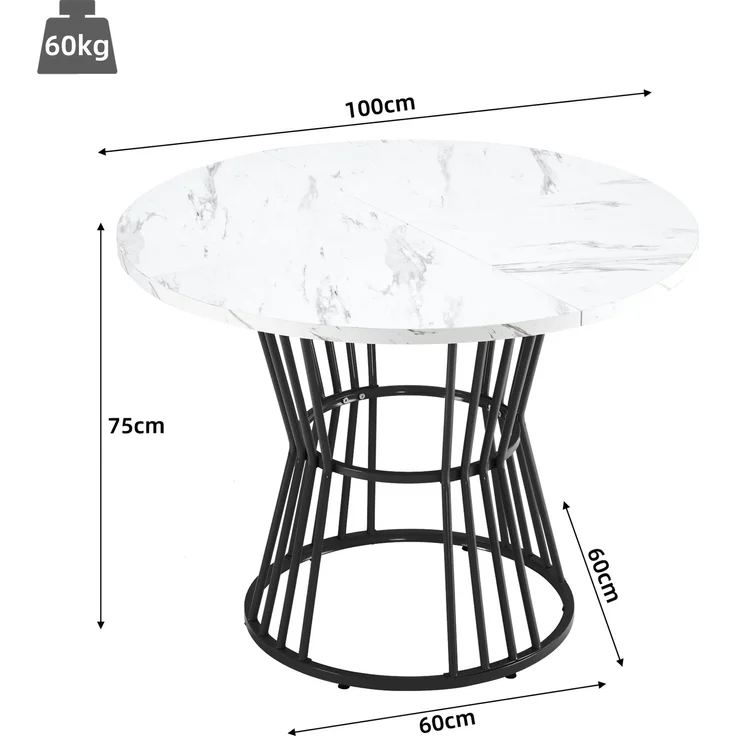 Essgruppe 5 Teilig Rundtisch 100 cm Marmor Optik mit 4 Samtstühlen Metallgestell Küchentisch Set Esszimmer Schwarz & Weiß – Bild 10