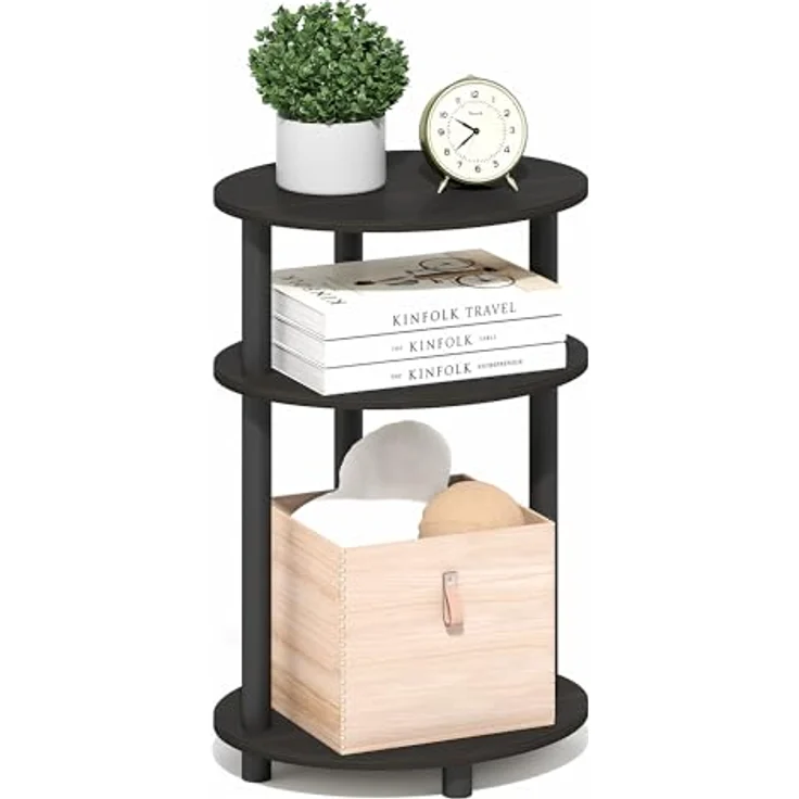 Furinno Turn-N-Tube Nachttisch, 3-stufig, 23" ovaler Nachttisch, Bettseitentisch mit offenen Ablagen für Schlafzimmer, Wohnzimmer, Espresso – Bild 4