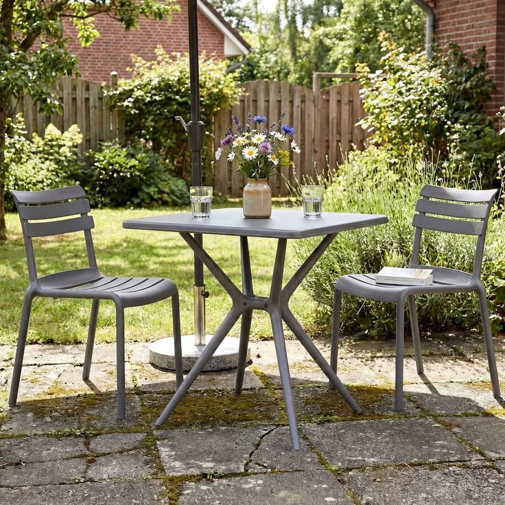 Gartenmöbel-Set KLARA mit 2 Stühlen - 190 x 72 x 82 cm, Kunststoff, Dunkelgrau | Balkonset Gartenset Tisch mit Stühlen Bistroset Outdoor – Bild 3