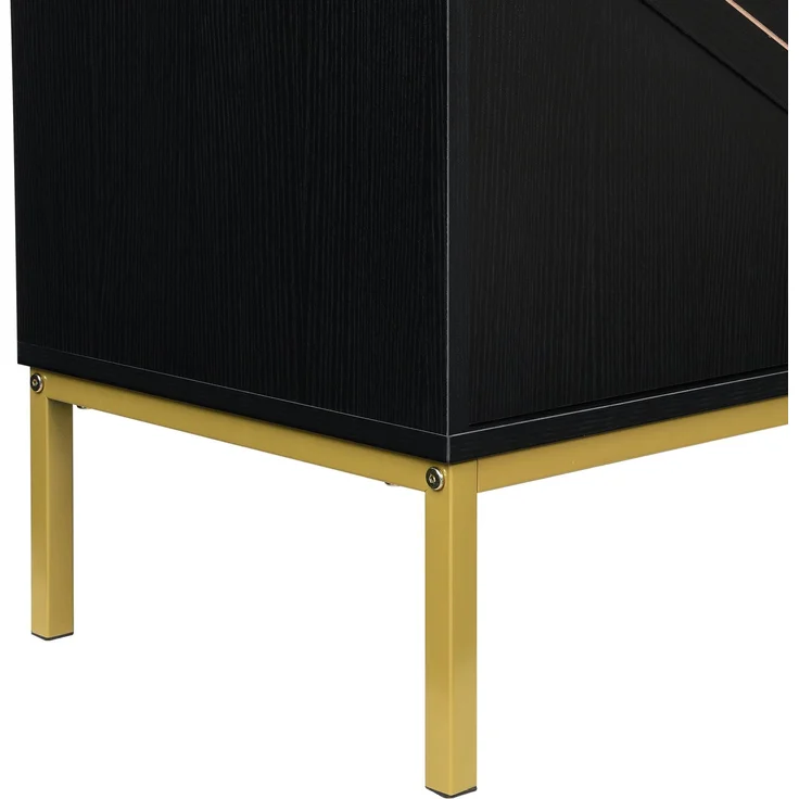 DESVIAE Sideboard mit 4 Türen und verstellbaren Einlegeböden 160x80,5x40 cm MDF Schwarz Holzoptik – Bild 9