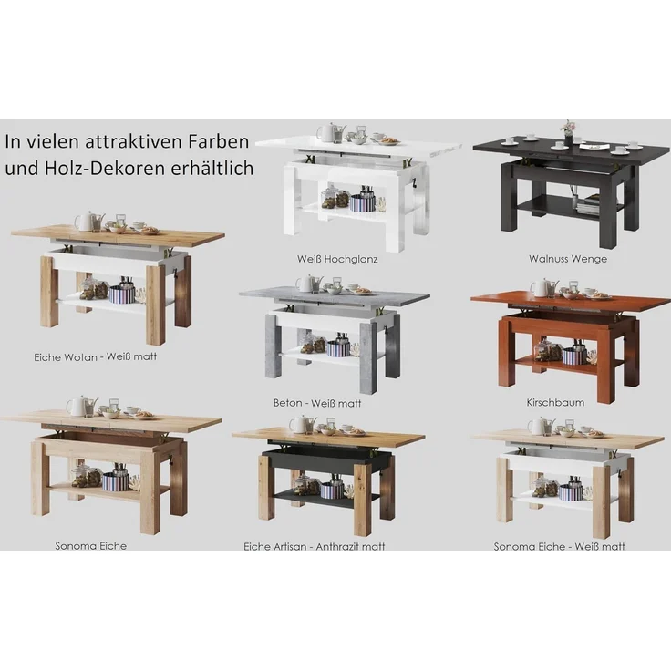 designimpex Couchtisch Couchtisch Astoria Weiß Hochglanz höhenverstellbar ausziehbar Esstisch, Funktionstisch, Wohnzimmertisch, Tisch, Esstisch, Sofatisch – Bild 7