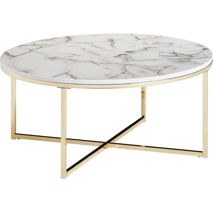 Wohnling Couchtisch Rund 80x36x80cm Marmoroptik Weiß Metallgestell Wohnzimmer – Bild 2