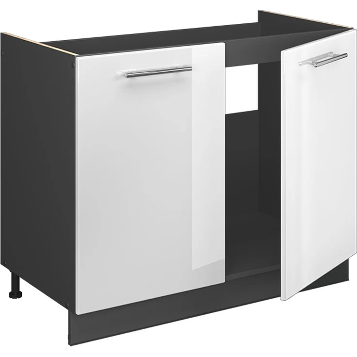 Spülenunterschrank Fame-Line Weiß Hochglanz/Anthrazit 100 cm, AP Marmor Vicco – Bild 6