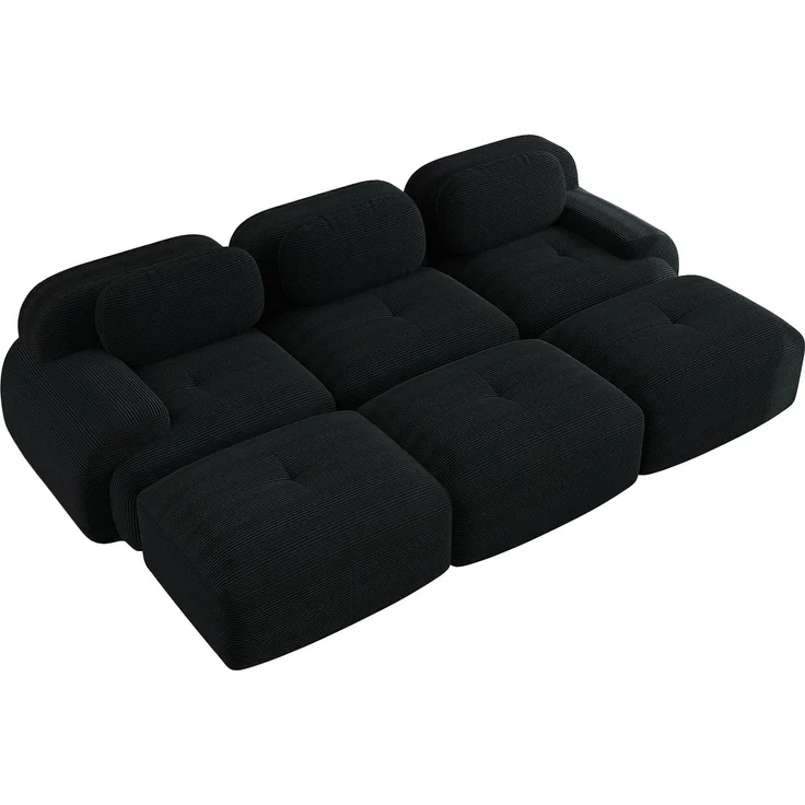 EINHOM Modulares 3-Sitzer-Sofa mit 3 Hockern aus Cordstoff, Rahmenloses Sofa, montagefreie Lieferung, haustierfreundlich, ultra-breite Armlehnen, 32D hochelastische Polsterung für Wohnzimmer und Heimkino, Black – Bild 7