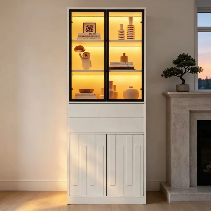 ZUBALIYA Schrank 70x34 cm mit LED-Beleuchtung mit Schubladen in Weiß, ideale Lösung für kleine Räume, robuste Verarbeitung, langlebige Materialien, einfache Selbstmontage – Bild 12