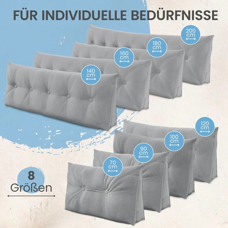 ELONEO Rückenkissen Bett- und Rückenstützkissen >Grau< 140cm – Bild 4