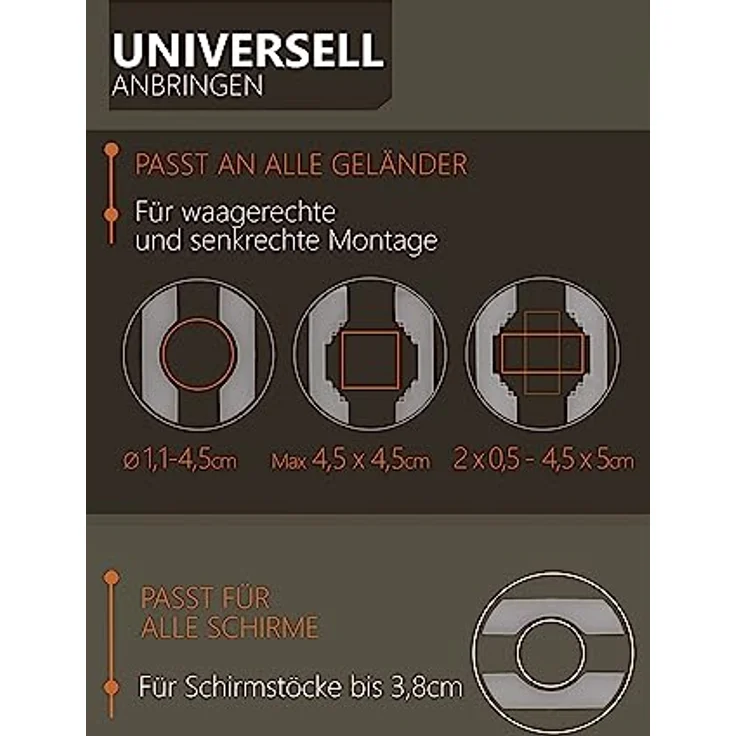 4smile Sonnenschirmhalter Balkongeländer – Aluminium Sonnenschirm Balkon Halterung - Schirmhalterung SunnySquare, stabiles Universaltalent, hält jeden Balkonschirm, schwarz – Bild 6