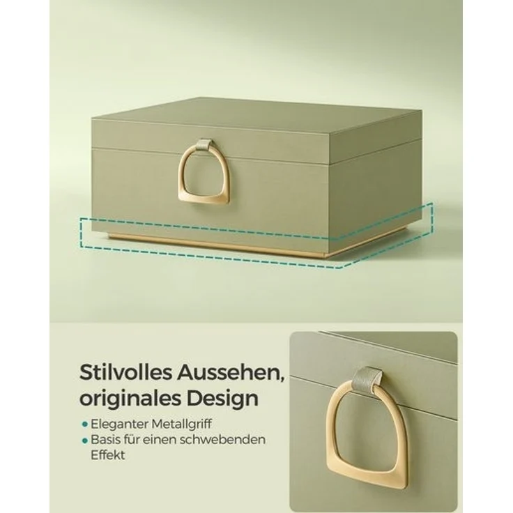 SONGMICS Schmuckkästchen 2 Ebenen, Schmuckkasten mit Griff, flexibles Schmucktablett, Schmuckbox, Schmuckaufbewahrung, schwebender Effekt, 20,5 x 24 x 11 cm, Weihnachten, lorbeergrün JBC165C02 – Bild 2