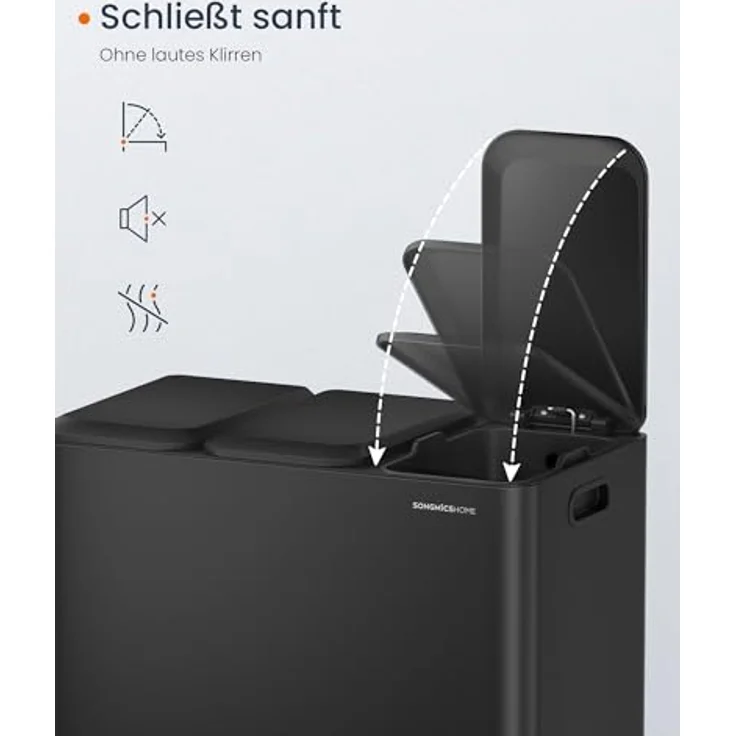 SONGMICS HOME Mülleimer Küche, 3x15 L Fächer, Abfalleimer mit farbcodierbaren Pedalen, Mülltrennsystem, mit Deckeln und Inneneimern, Stahl, tintenschwarz LTB740B02V1 – Bild 7