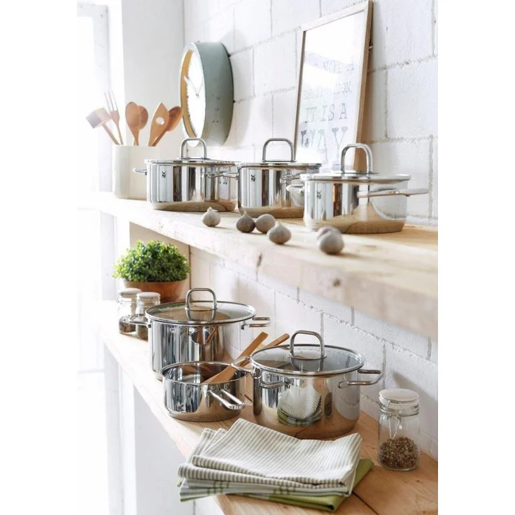 WMF Topf-Set Inspiration, Cromargan® Edelstahl Rostfrei 18/10 (Set, 11-tlg, 1 Bratentopf Ø 16/20cm, 1 Fleischtopf Ø 16/20/24cm, 1 Stieltopf Ø 16cm), Induktion – Bild 2