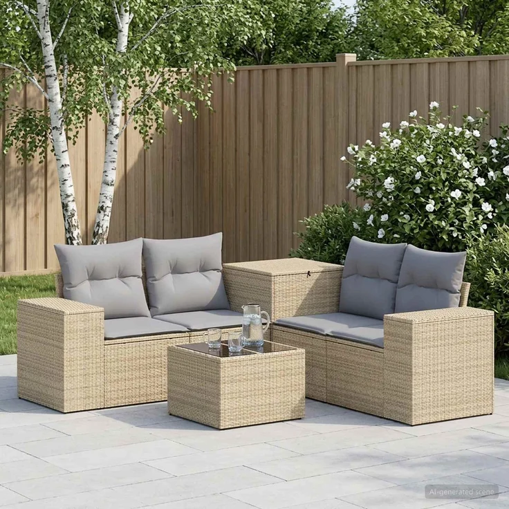 vidaXL Sofa Set 6 stk. Beige und Hellgrau Polyrattan und Stahl 3447577 – Bild 1