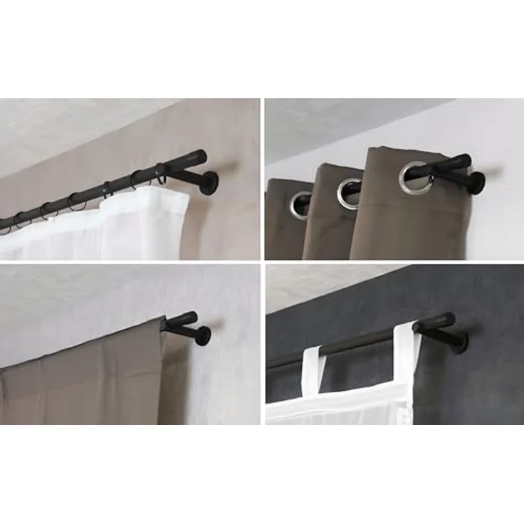 iso-design Gardinenstange 20 mm Schwarz Endstück Kappe Wand- oder Deckenmontage, Ø 20 mm, 1-läufig, Fixmaß, Metall – Bild 4