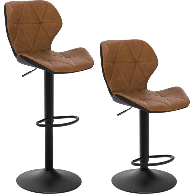 EUGAD 0662BY-2 2X Barhocker Barstuhl Bistrohocker Tresenhocker Retro höhenverstellbar und drenbar mit Rückenlehne aus Kunstleder Stahl Braun