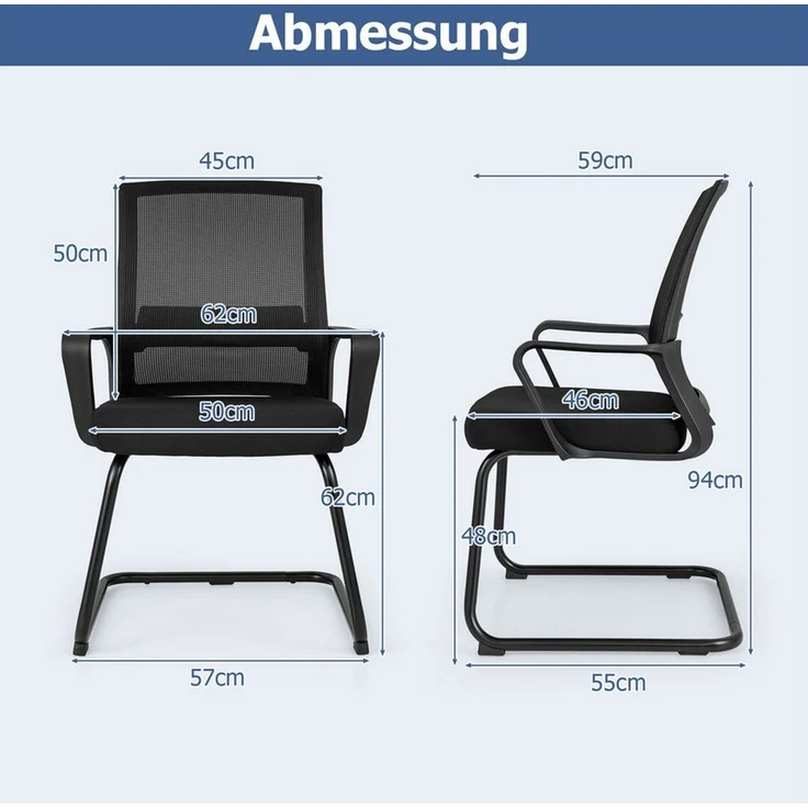 COSTWAY Bürostuhl (2 St), mit Armlehne & Lendenwirbelstütze, bis 110 kg, 62x59x94cm – Bild 3