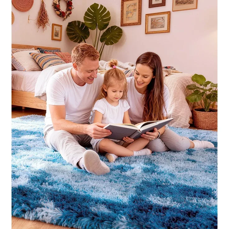 ROHATIM Teppich Wohnzimmer 200x300 cm Navy blau Waschbar Rutschfester Hochflorteppich Kinderzimmer Schlafzimmer Flauschiger Teppiche