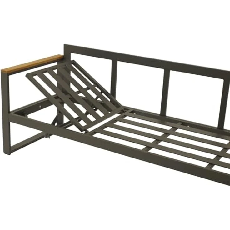 DEGAMO Garten-Essgruppe KAMPALA, (2-tlg, 1x Eckbank mit Polstern, 1x Tisch 70x140cm), Aluminium anthrazit, Oberflächen Akazie, wetterfest – Bild 6