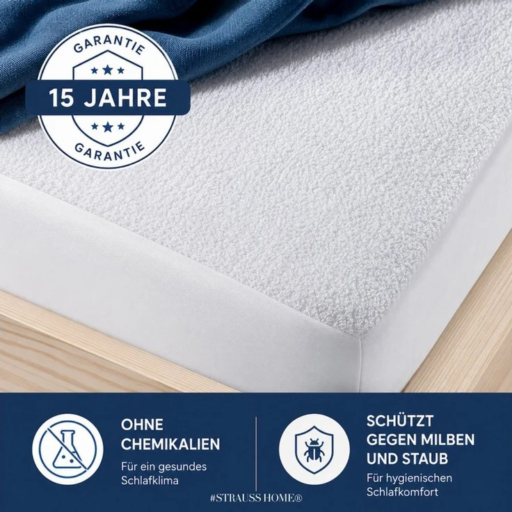 Matratzenschutzbezug Matratzenauflage mit Rundum Gummizug - Wasserdicht – Atmungsaktiv Strauss Home, – Nässeschutz, Inkontinenzunterlage Waschbar, Anti Milben – Bild 3