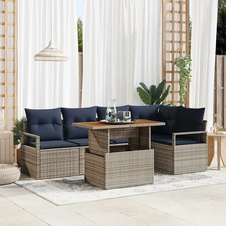 vidaXL Garten Essgruppe mit Kissen 6 pcs Grau und Marineblau 3349716