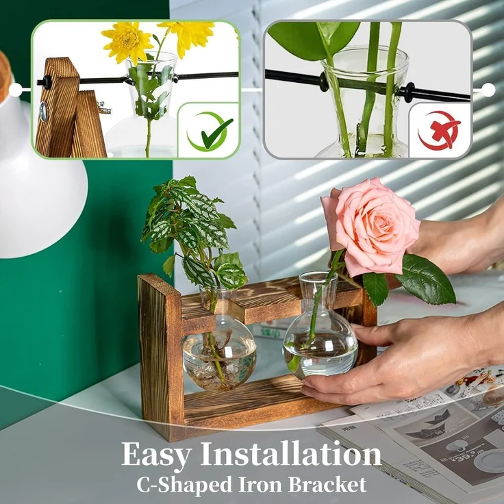 Vermehrungsstation Pflanzen Upgrade Zwiebel Vase Holzständer Glas Blumentopf – Bild 5