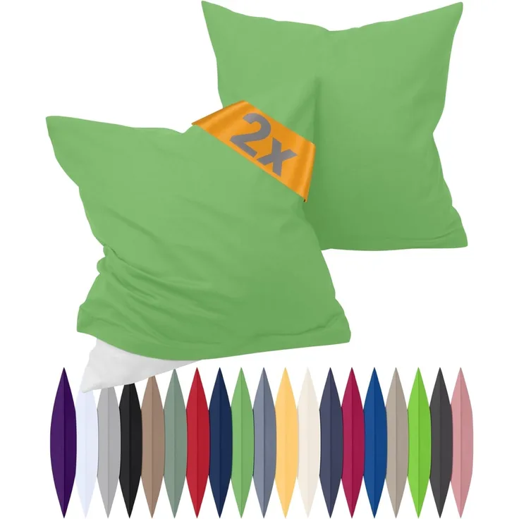 npluseins Renforcé-Kissenbezüge im Doppelpack - 100% Baumwolle - schlicht und edel 698. 898, 50x50 cm, moos