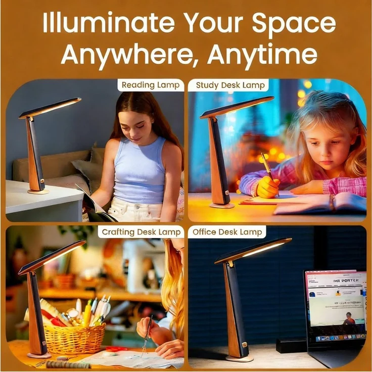 Toomoke LED Schreibtischlampe Akku Tischlampe, Leselampe für Büro und Zuhause, Faltbare Schreibtischleuchte für Lesen, Lernen, Büro und Homeoffice, 3 Lichtfarben, stufenlos dimmbar, faltbar, Akku, Touch, USB-C – Bild 3