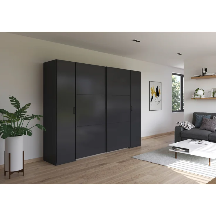 rauch Kleiderschrank, Dreh- und Schwebetürenschrank KRONACH, 4-türig, Grau metallic, 268 x 210 x 59 cm – Bild 1