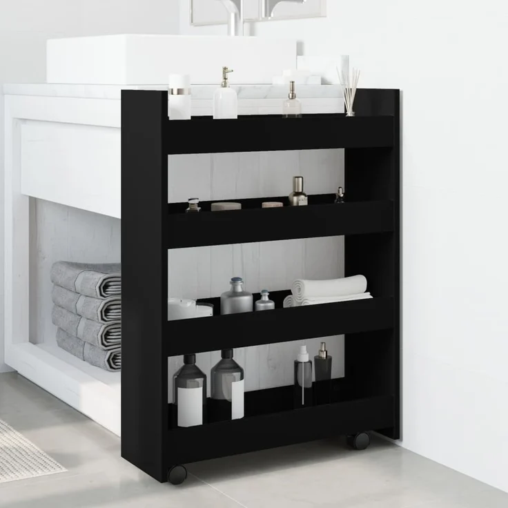 vidaXL Aufbewahrungswagen Schmal 4 Etagen Schwarz Holzwerkstoff 855260 – Bild 2