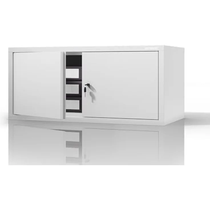 Jan Nowak Aktenschrankaufsatz C01L Aufsatz für Aktenschrank Büroschrank Metall Pulverbeschichtung Flügeltüren 38 x 80 x 40 cm (Weiß)