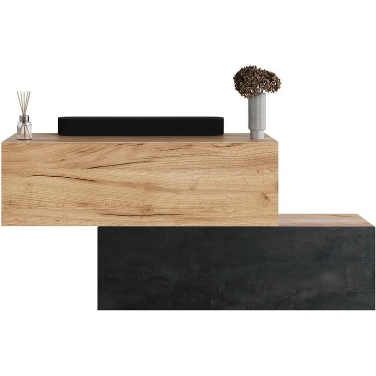 Planetmöbel Garderoben-Set 2x Hängeschrank WEST 100 cm gold eiche - gold eiche / schwarz charcoal, (Garderobenschrank, Wandgarderobe hängend oder stehend), in verschiedenen Farben