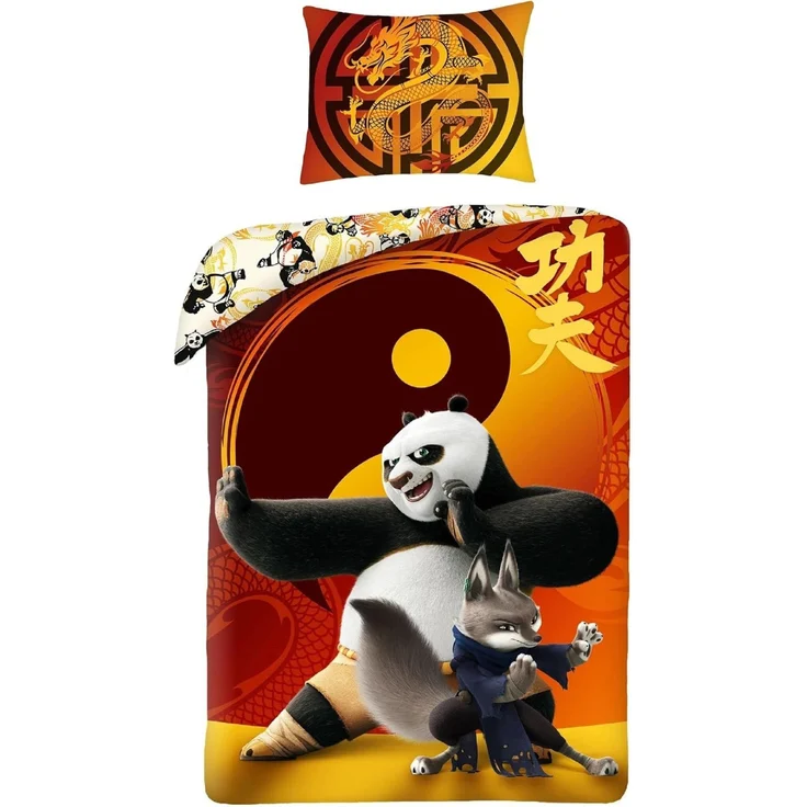 Kung Fu Panda Krieger Bettwäsche Set aus Baumwolle Bettdeckenbezug 140 × 200 cm mit 70 × 90 cm Kissenbezug
