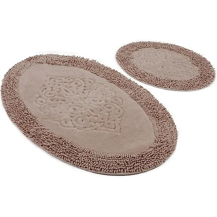 Badteppich Set 2-teilig Hellbraun oval