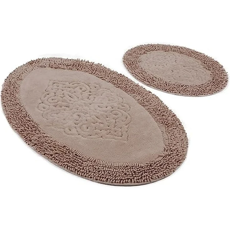 Badteppich Set 2-teilig Hellbraun oval – Bild 1