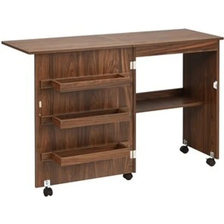 COSTWAY Regal-Schreibtisch, Nähschrank klappbar & rollbar, mit Stauraum, 118,5x40x79,5cm – Bild 6