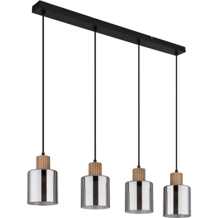 Globo Lighting ALEIDIS, Hängeleuchte mit vier rauchfarbenen Glashängern und Holzapplikationen, H 120 cm – Bild 5
