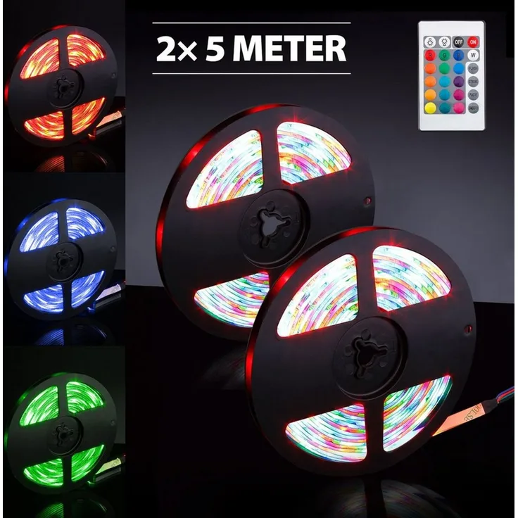 EAXUS LED Stripe - IP65 Wasserfeste LED Lichterkette. RGB Bunt, Licht Band, 4 Farbwechselprogramme, Dimmfunktion, Fernbedienung