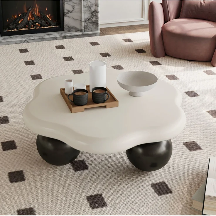 DESVIAE Couchtisch in Wolkenform Ø80x35 cm aus MDF und Kunststoff, Weiß/Schwarz, mit abgerundeten Kanten – Bild 3