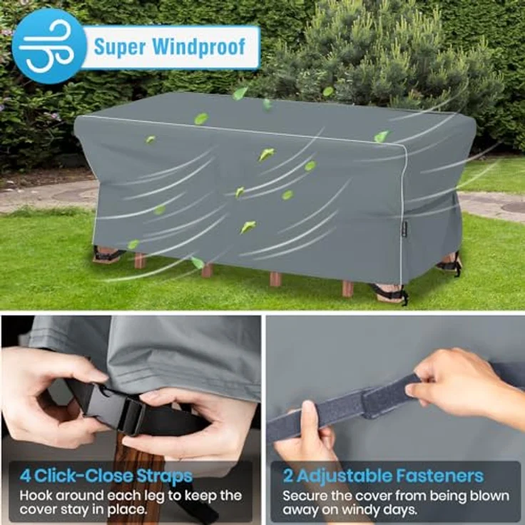 Velway Gartenmöbel Abdeckung Wasserdicht 170 x 95 x 74 cm - Winddicht Schutzhülle mit Reflektierender Streifen 600D Oxford Möbelsets Abdeckung Staubfest Abdeckhauben für Gartentisch Sitzgruppe Grau – Bild 6
