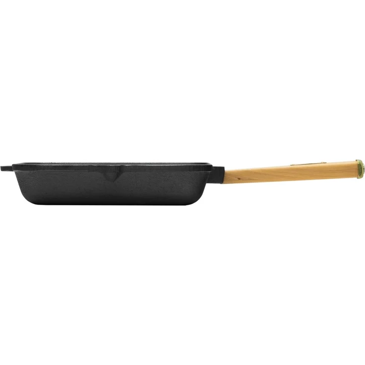 28cm Gusseisen Grillpfanne Holzgriff Pressdeckel Bratpfanne Pfanne Feuerpfanne Pfannenwender Induktion – Bild 6