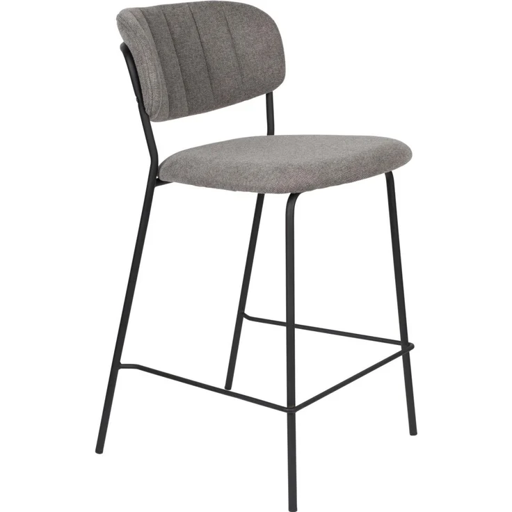 Barhocker Jolien im 2er-Set, Theken- und Küchenhocker mit gepolstertem Sitz aus 100% Stoff in Grau und schwarzem Metallgestell, Sitzhöhe 65 cm – Bild 1