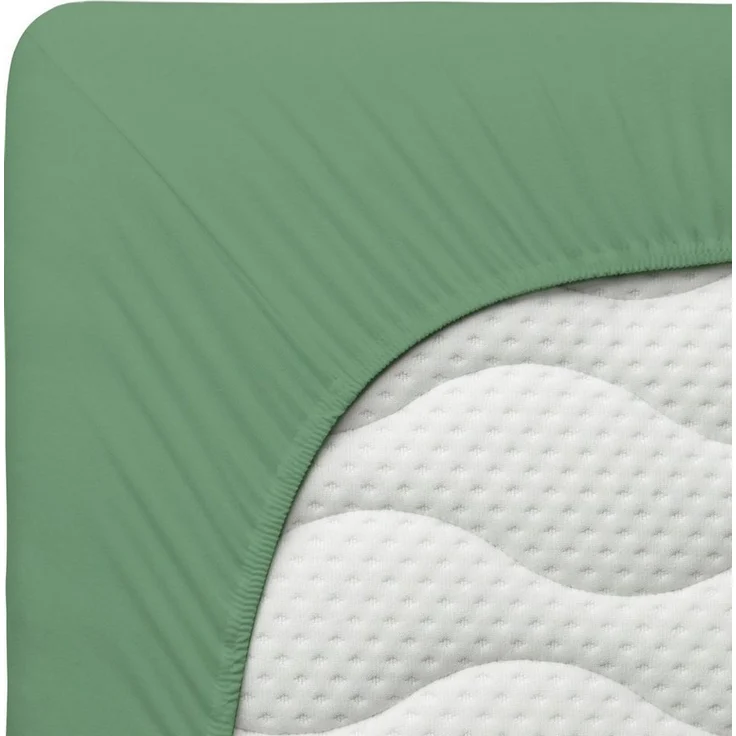 Schlafgut Spannbettlaken Premium, Gummizug: rundum, (1 Stück), Mako-Zwirn-Jersey, Green Mid, L 140x200 cm - 160x220 cm – Bild 4