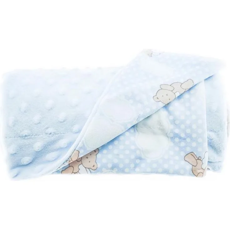 Babydecke Doppellagig 75x100 cm mit Bärenengel und Wolken Babyblau Motiv 1