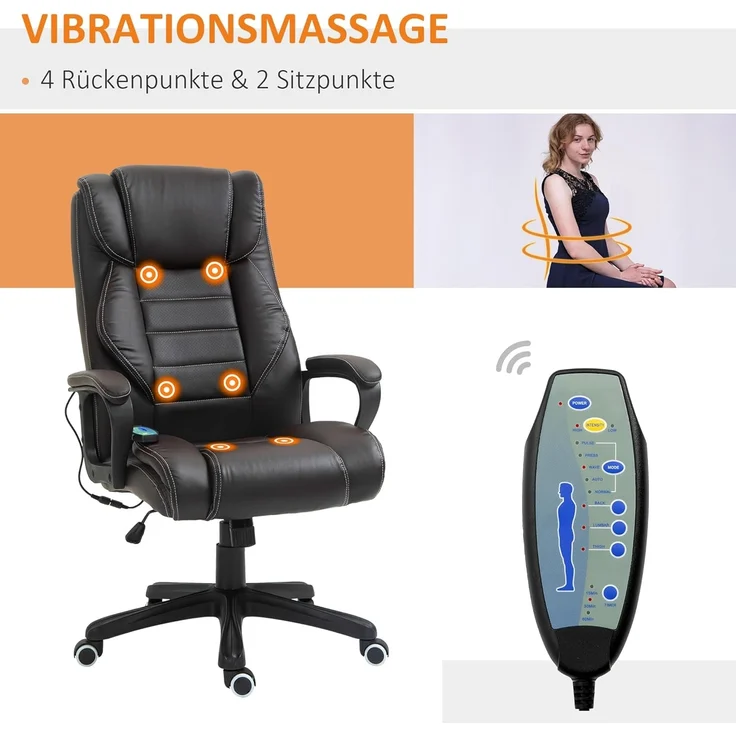 Vinsetto Schreibtischstuhl Bürostuhl mit Massagefunktion (Bürostuhl mit Massage, 1 St), 6 Vibrationspunkte, Leinen-Gefühl, einstellbar, Schwarz – Bild 6